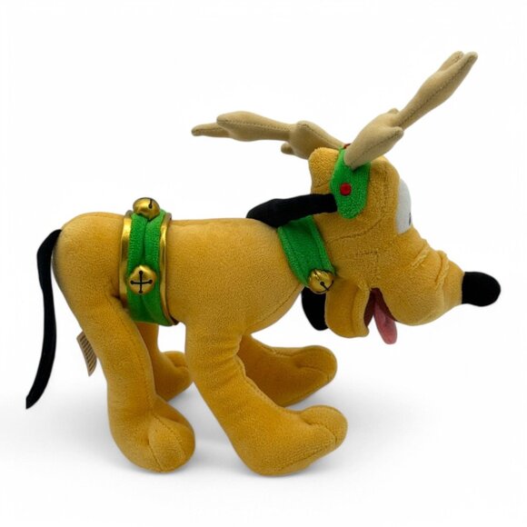 Disney Pluto Reindeer Plush Christmas Holiday Antlers & Bells 8" Collectible - Picture 7 of 12